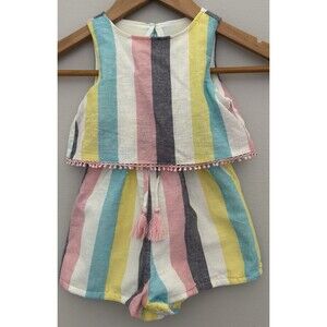 Rare Editions 2T Pastel Colored Striped Summer Tassel Romper